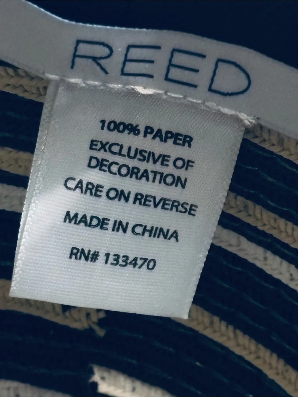 REED Striped Paper Sun Hat in Black, White & Natural